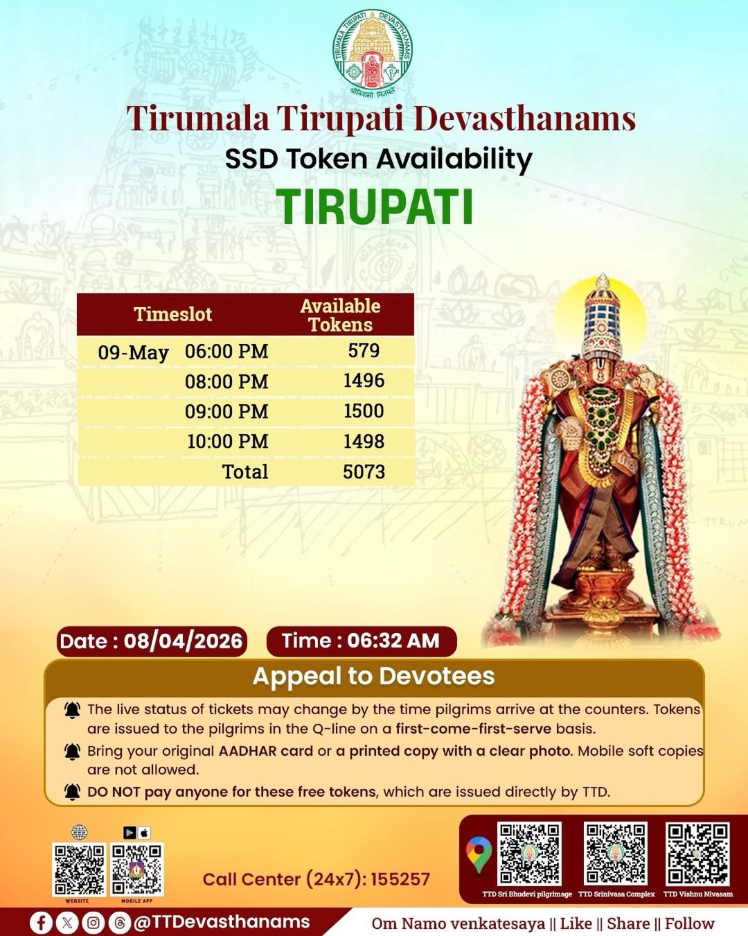 2026-05-08 06:44:24 SSD token distribution began at 04:45 AM at #bhudevicomplex, #vishnunivasam and … 2026-05-08 06:44:24 SSD token distribution began at 04:45 AM at #bhudevicomplex, #vishnunivasam and …