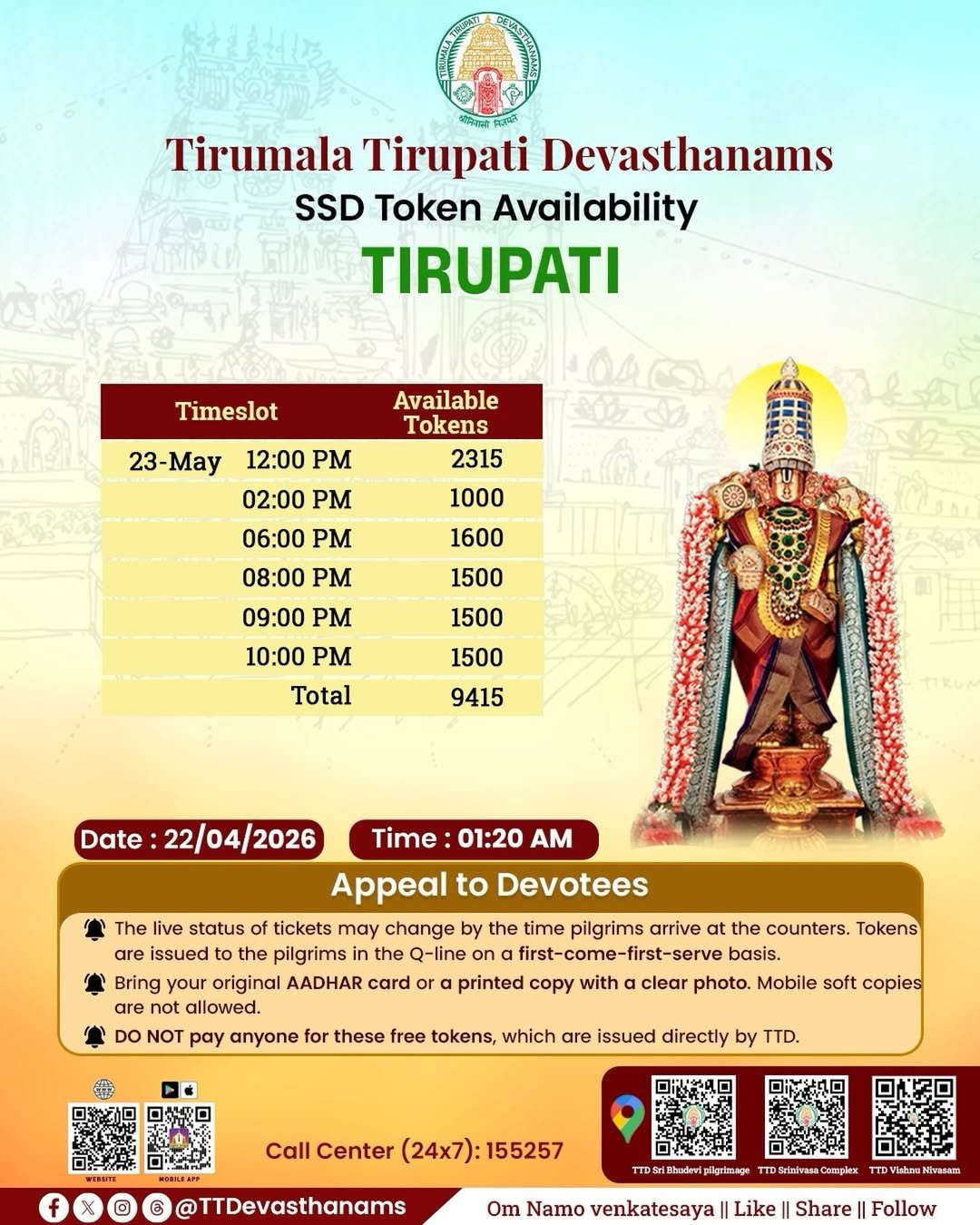 2026-05-22 01:25:39 SSD token distribution began at 01:00 AM at #bhudevicomplex, #vishnunivasam and … 2026-05-22 01:25:39 SSD token distribution began at 01:00 AM at #bhudevicomplex, #vishnunivasam and …