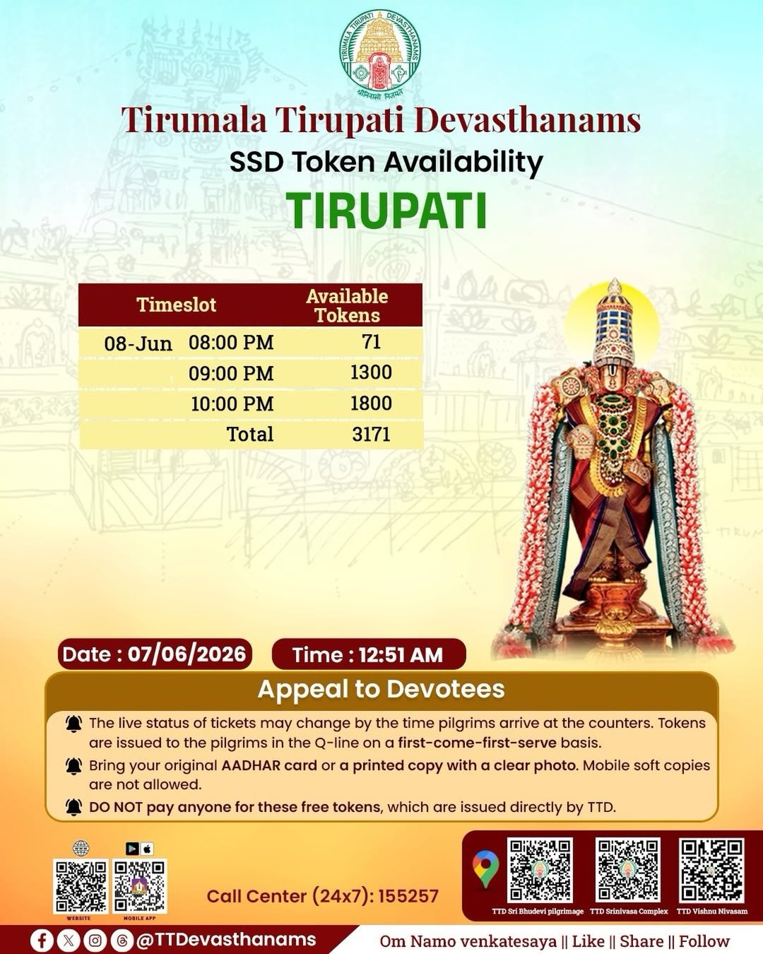 2026-06-07 00:54:44 SSD token distribution began at 12:05 AM at #bhudevicomplex, #vishnunivasam and … 2026-06-07 00:54:44 SSD token distribution began at 12:05 AM at #bhudevicomplex, #vishnunivasam and …