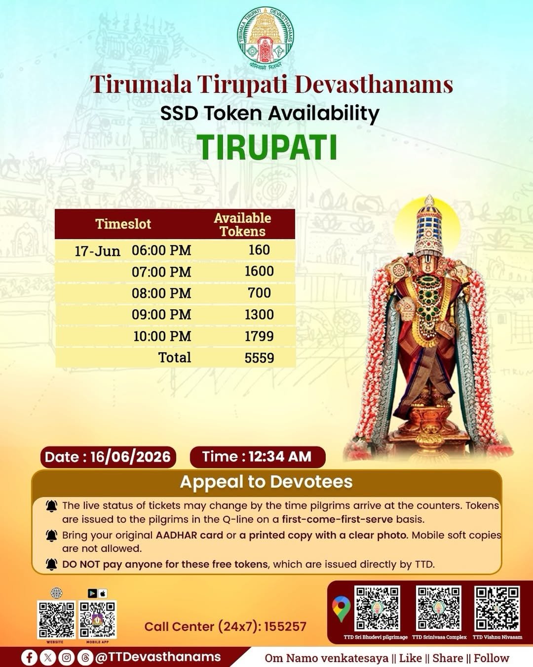 2026-06-16 00:38:37 SSD token distribution began at 12:05 AM at #bhudevicomplex, #vishnunivasam and … 2026-06-16 00:38:37 SSD token distribution began at 12:05 AM at #bhudevicomplex, #vishnunivasam and …