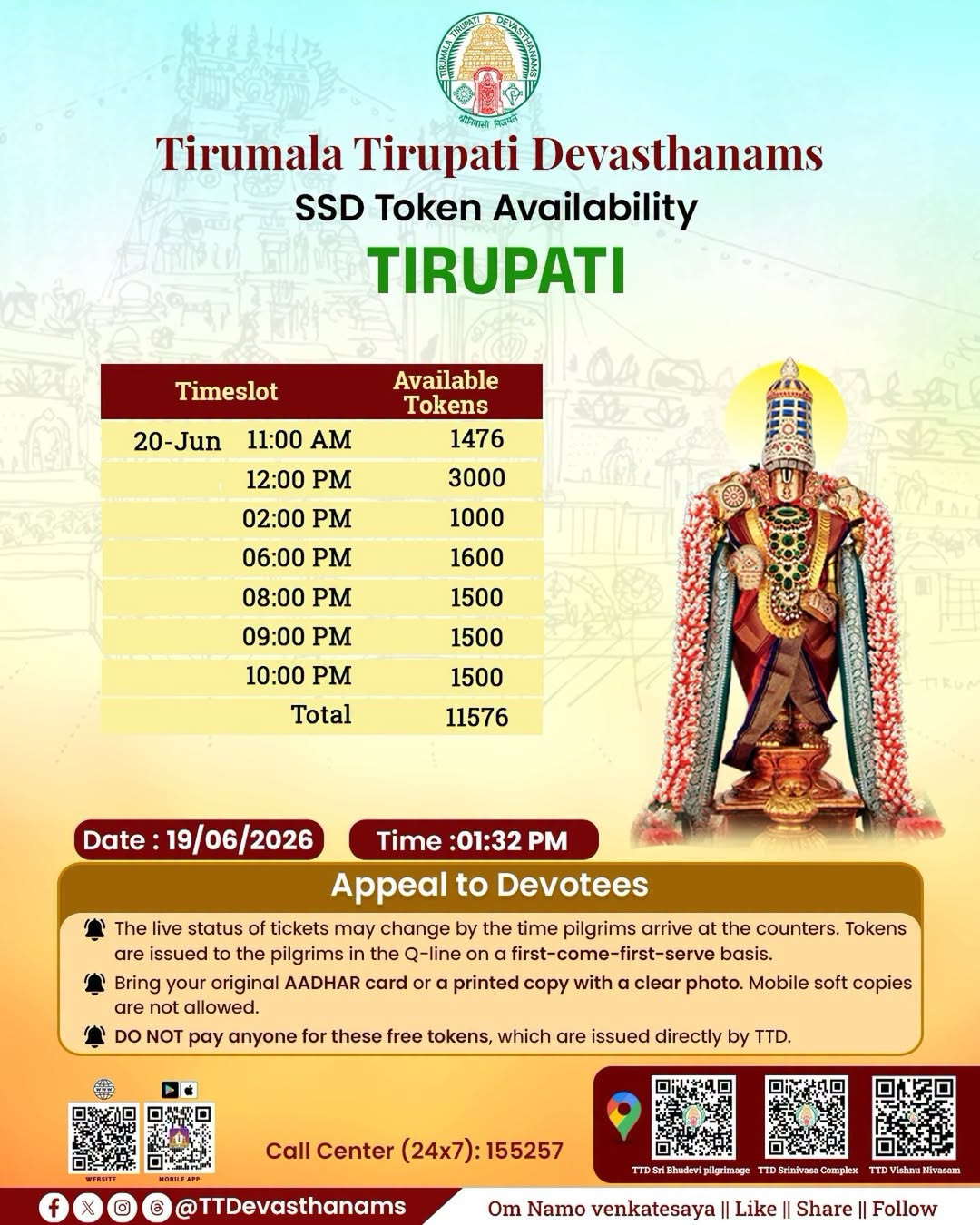 2026-06-19 13:32:32 SSD token distribution began at 01:20 PM at #bhudevicomplex, #vishnunivasam and … 2026-06-19 13:32:32 SSD token distribution began at 01:20 PM at #bhudevicomplex, #vishnunivasam and …