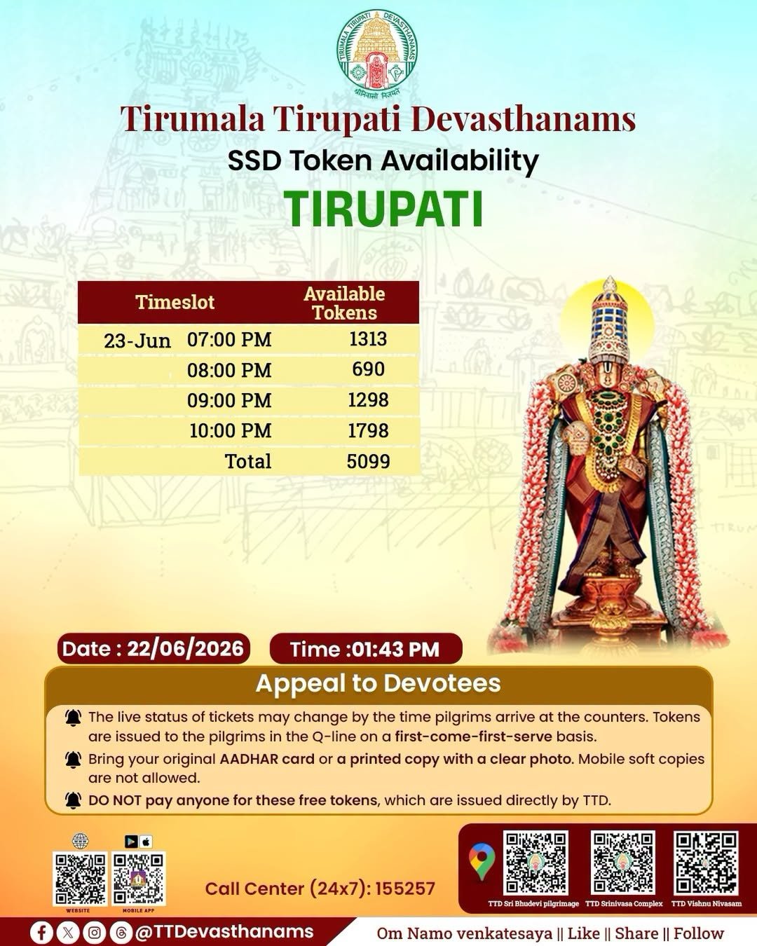2026-06-22 13:47:06 SSD token distribution began at 01:05 PM at #bhudevicomplex, #vishnunivasam and … 2026-06-22 13:47:06 SSD token distribution began at 01:05 PM at #bhudevicomplex, #vishnunivasam and …