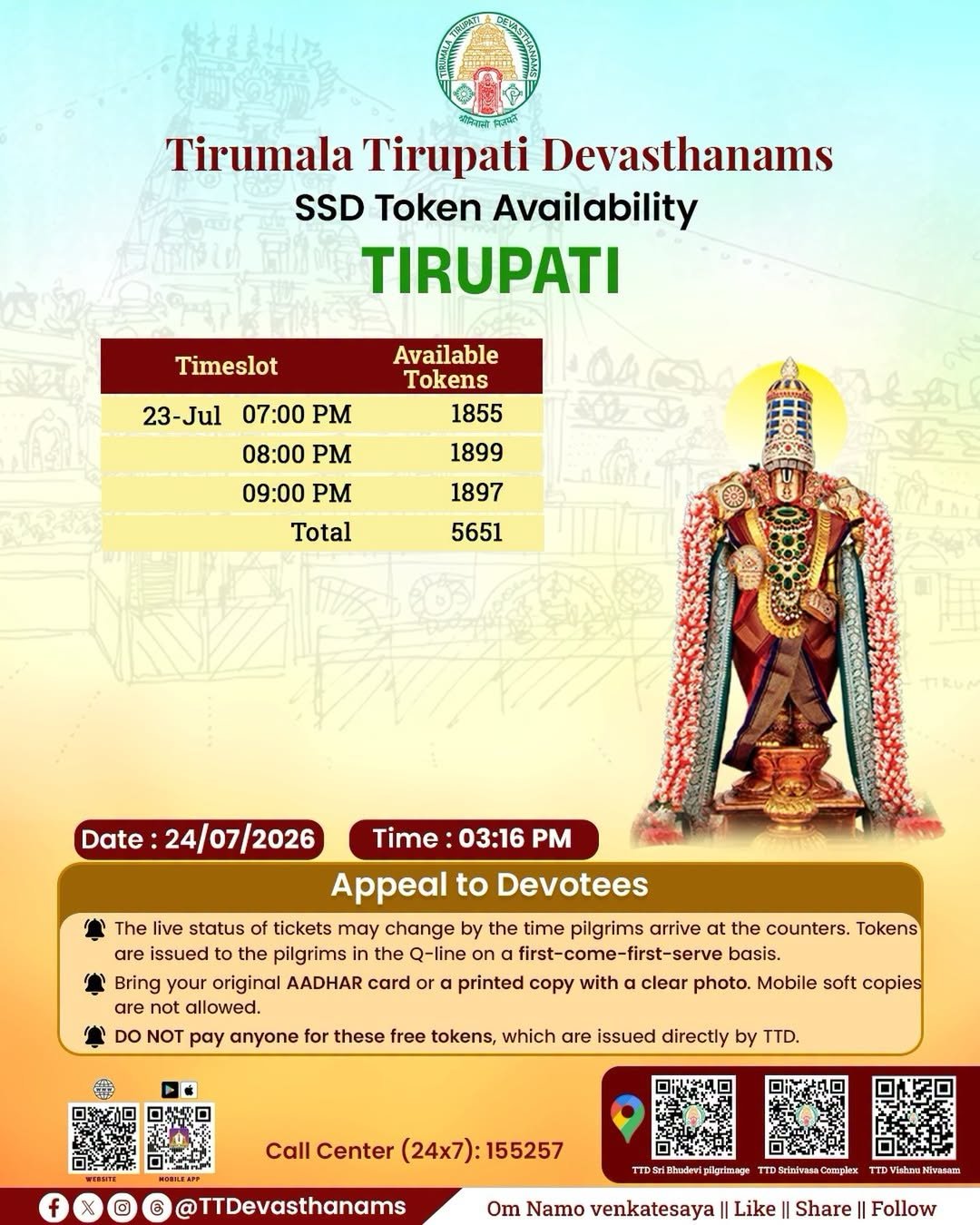 2026-07-23 15:19:43 SSD token distribution began at 03:00 PM at #bhudevicomplex, #vishnunivasam and … 2026-07-23 15:19:43 SSD token distribution began at 03:00 PM at #bhudevicomplex, #vishnunivasam and …