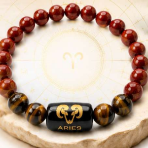 மேஷம் ராசி கல் பிரேஸ்லெட் | Aries Zodiac Bracelet | Red Jasper, Tiger Eye & Black Obsidian | ஆண்கள் & பெண்களுக்கு