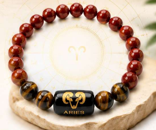 மேஷம் ராசி கல் பிரேஸ்லெட் | Aries Zodiac Bracelet | Red Jasper, Tiger Eye & Black Obsidian | ஆண்கள் & பெண்களுக்கு மேஷம் ராசி கல் பிரேஸ்லெட் | Aries Zodiac Bracelet | Red Jasper, Tiger Eye & Black Obsidian | ஆண்கள் & பெண்களுக்கு