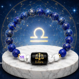 துலாம் ராசி அதிர்ஷ்ட ஸ்படிக பிரேஸ்லெட் | Nithya Subam Libra Zodiac Crystal Bracelet (Lapis Lazuli, Howlite & Black Obsidian) துலாம் ராசி அதிர்ஷ்ட ஸ்படிக பிரேஸ்லெட் | Nithya Subam Libra Zodiac Crystal Bracelet (Lapis Lazuli, Howlite & Black Obsidian)